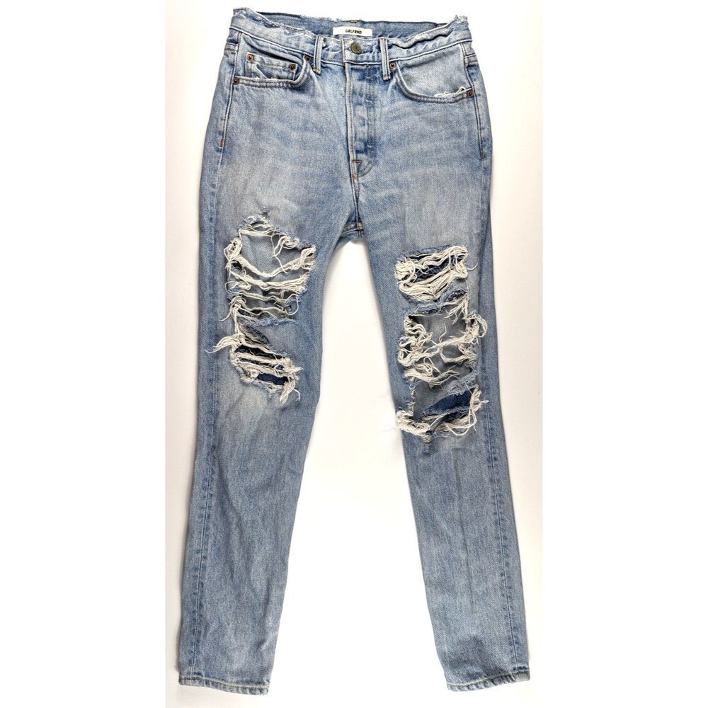 GRLFRND Jeans 26 Karolina High Waisted Distressed Jeans Rigid Denim Button Fly